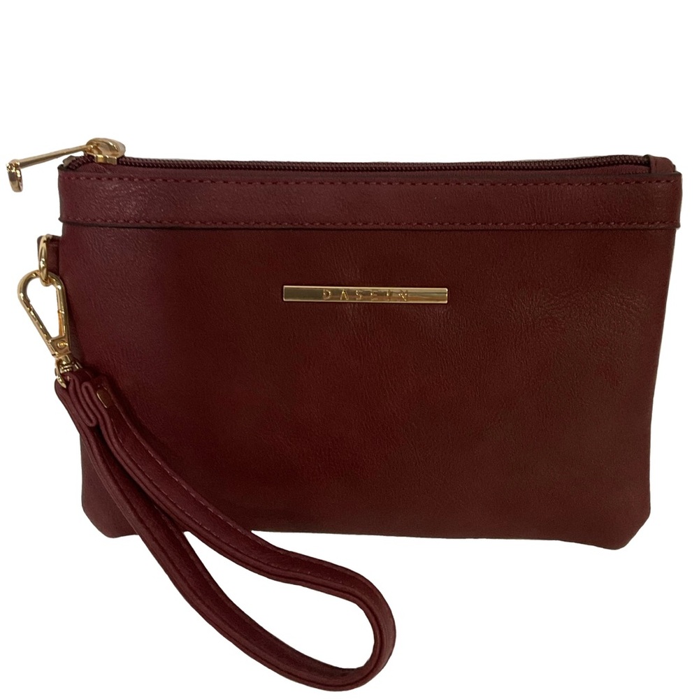 Dasein Burgundy Faux Leather Wristlet Clutch, Gold-Tone Hardware & Wrist Strap